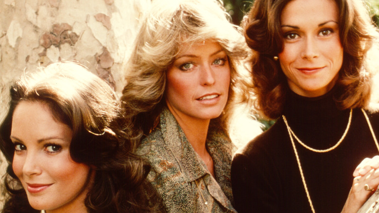 Jaclyn Smith, Farrah Fawcett, and Kate Jackson in press photo for Charlie's Angels