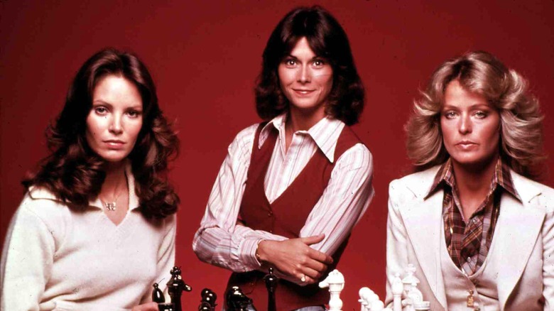 Jaclyn Smith, Farrah Fawcett, and Kate Jackson in press photo for Charlie's Angels