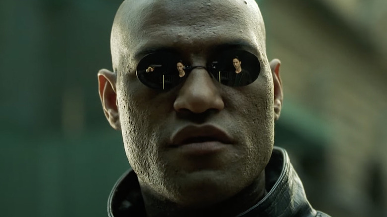 Laurence Fishburne wears mirrored sunglasses