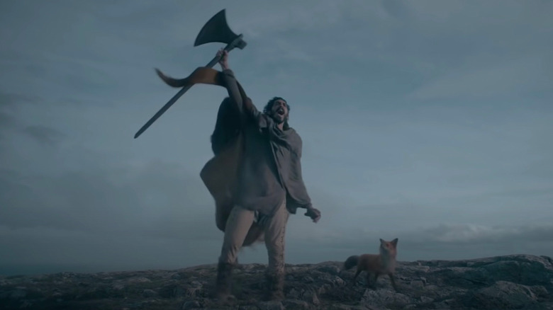 Gawain holding the green axe