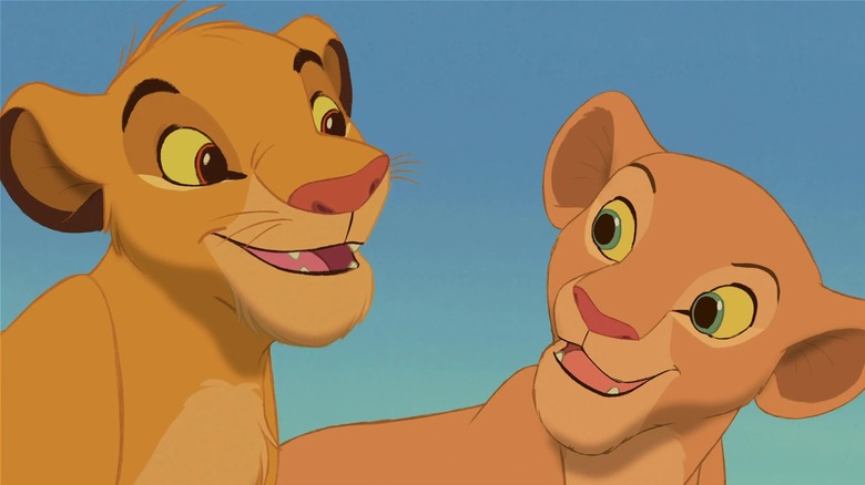Simba and Nala as cubs smiling together