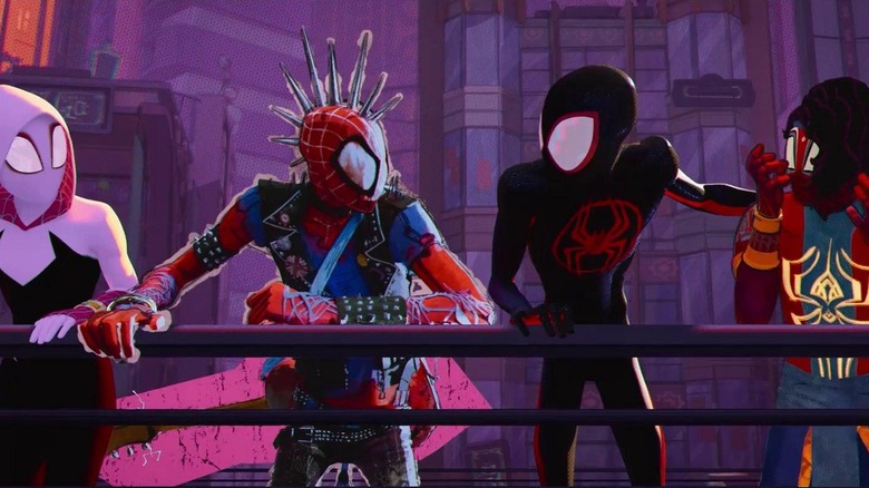 A quartet of Spider-Heroes preparing to save the day in "Spider-Man: Across the Spider-Verse" (2023)