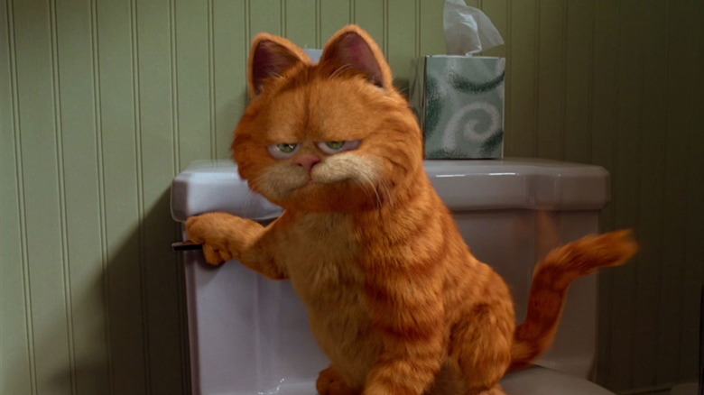 Garfield flushing toilet