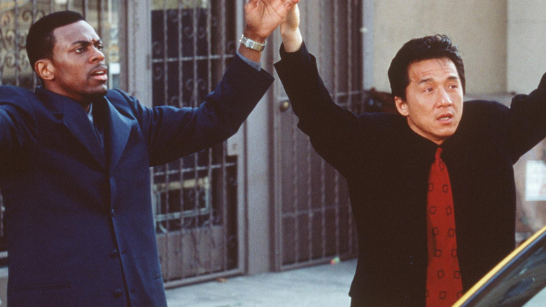 Carter and Lee with hands up