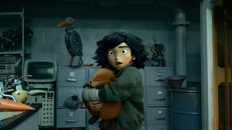 Mabel holding onto the Hopper protectively