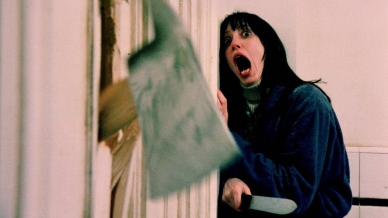 Wendy Torrance cowers in fear