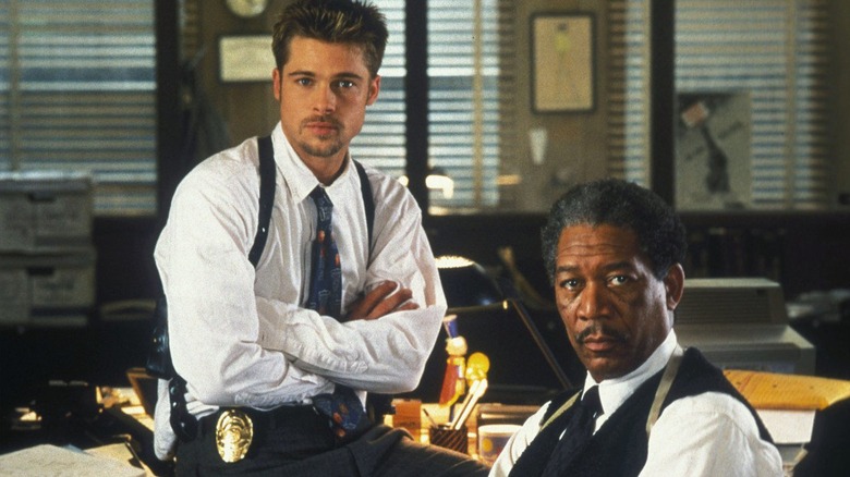 Brad Pitt as Detective David Mills and Morgan Freeman as Detective Lieutenant William Somerset, from Se7en