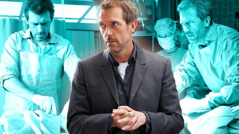Dr. Gregory House against a backdrop of Gregory Houses