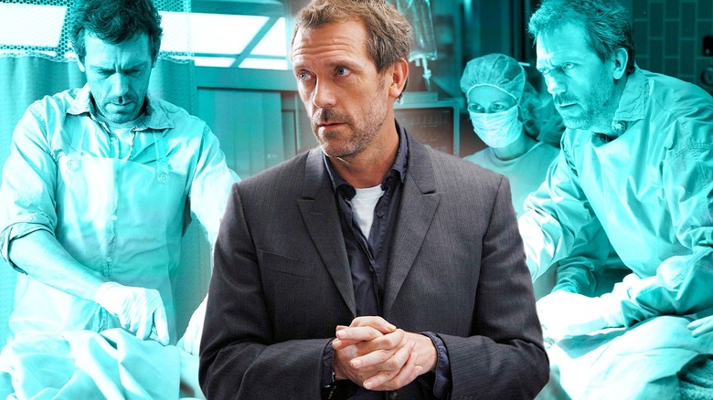 Dr. Gregory House against a backdrop of Gregory Houses