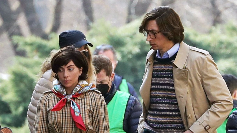 Lady Gaga and Adam Driver filming.