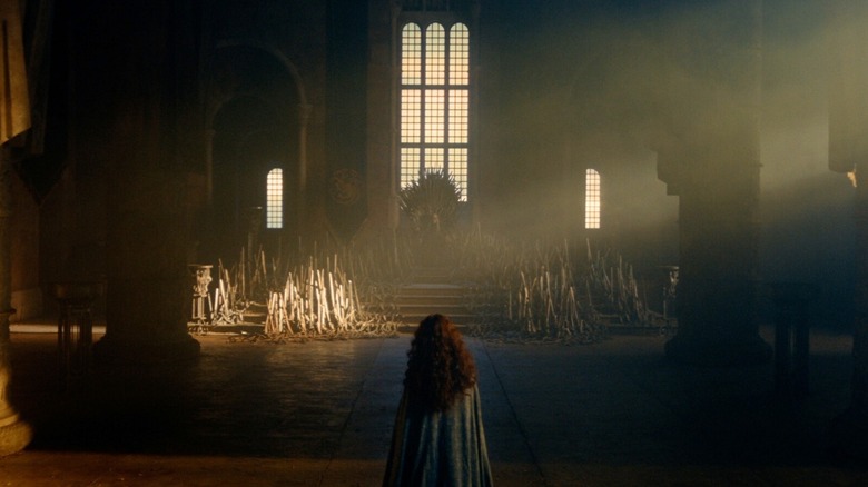 Alicent facing the Iron Throne on House of the Dragon