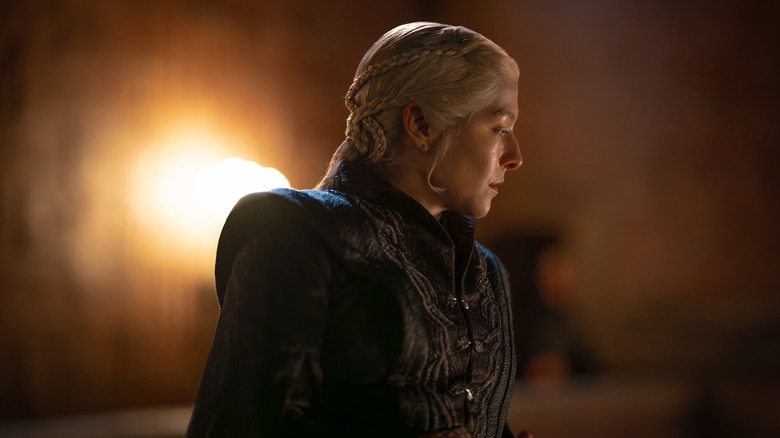 Rhaenyra looking down and to the side on House of the Dragon