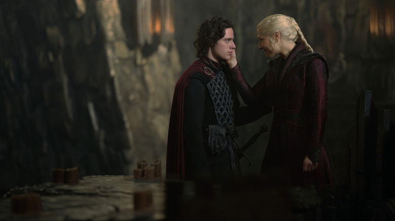 Rhaenyra touching Jace's face on House of the Dragon