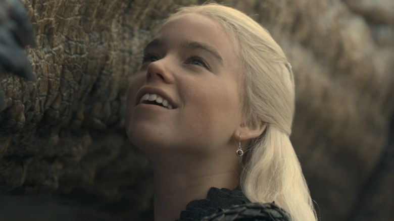 Rhaenyra petting her dragon
