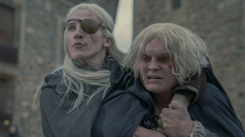 Ewan Mitchell as Aemond Targaryen and Tom Glynn-Carney as Aegon Targaryen on House of the Dragon