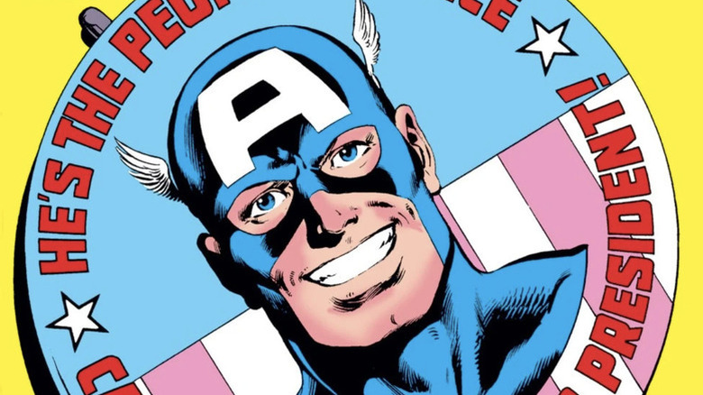 Captain America smiles on a campaign button