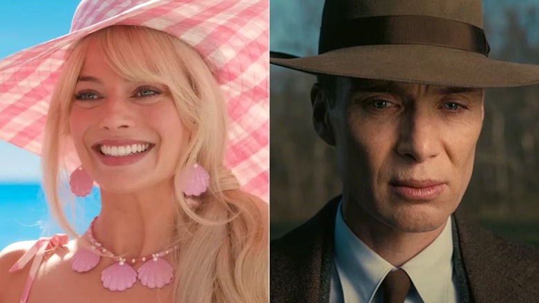 Margot Robbie as Barbie and Cillian Murphy as J. Robert Oppenheimer