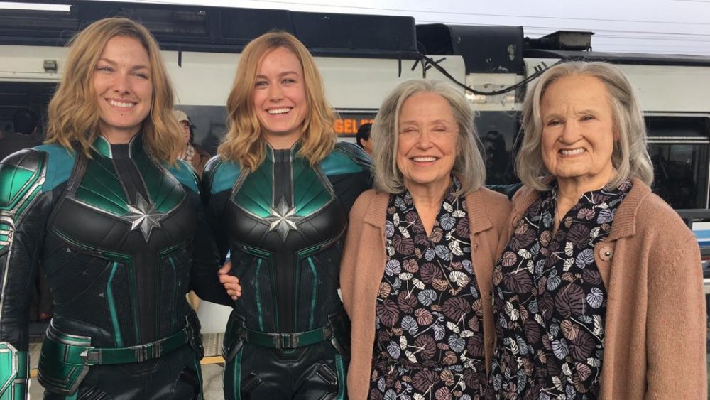 Renae Moneymaker and Brie Larson on the set of Captan Marvel