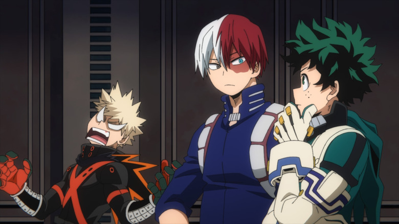 Bakugo, Todoroki, and Midoriya talking