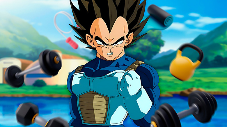 Vegeta Surrounded by Fitness Equipment