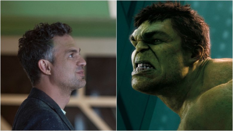 Split image of Mark Ruffalo as Bruce Banner and Hulk