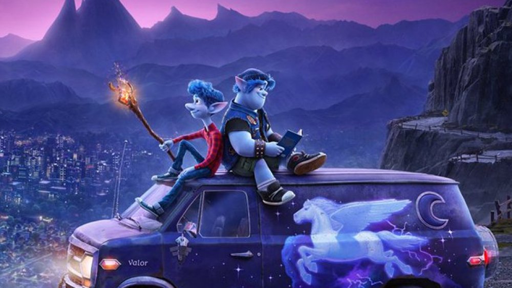 Ian and Barley Lightfoot atop their van in Pixar's Onward