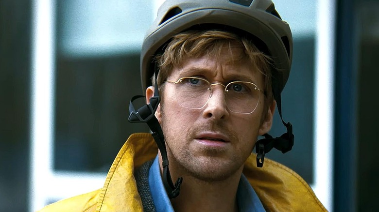 Grace in a raincoat and bike helmet looking worried in "Project Hail Mary" (2026)