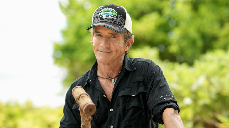 Jeff Probst holding gavel on Survivor