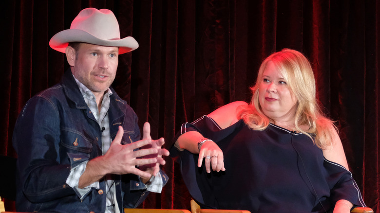 Julie Plec and Matthew Davis together on a panel