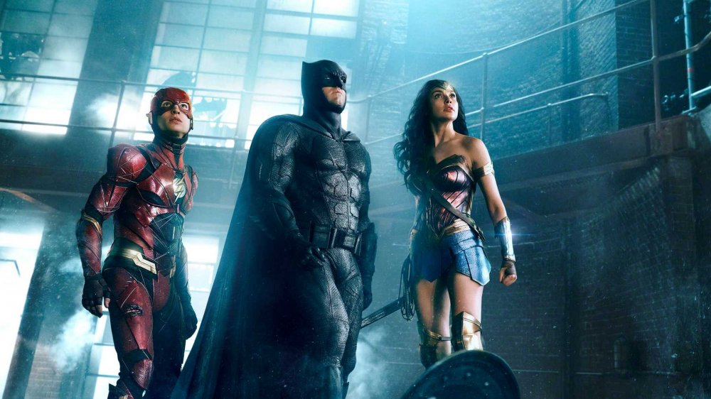 Ezra Miller, Ben Affleck, and Gal Gadot in Justice League