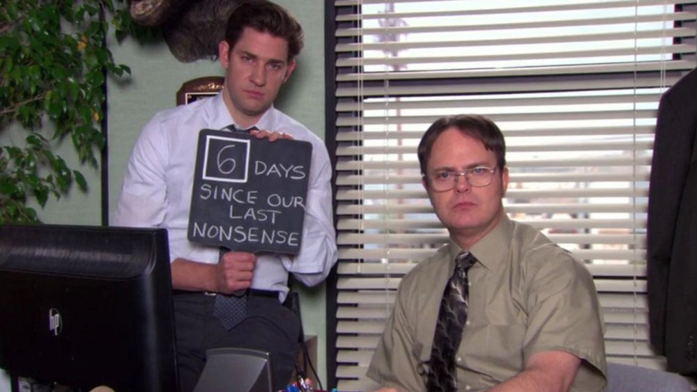 John Krasinski and Rainn Wilson as Jim Halpert and Dwight Schrute on The Office