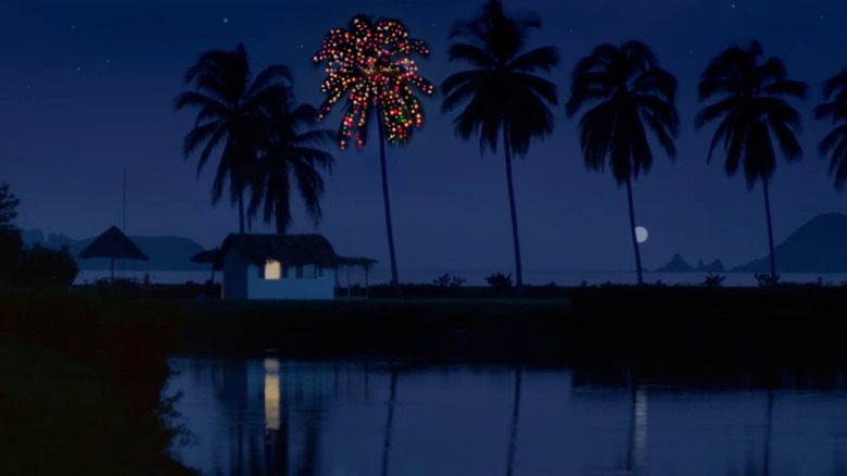Corona palm tree with lights