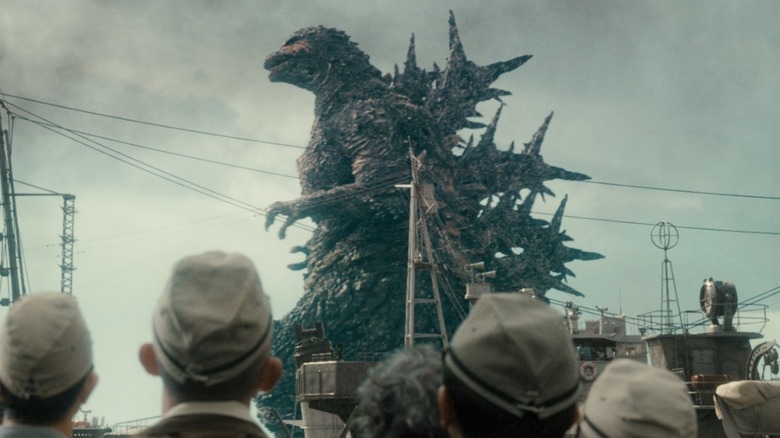 Godzilla rampaging through Tokyo