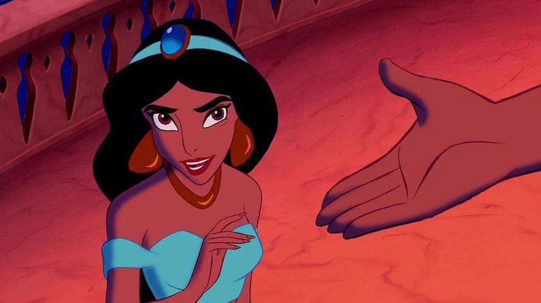 Jasmine taking Aladdin's hand