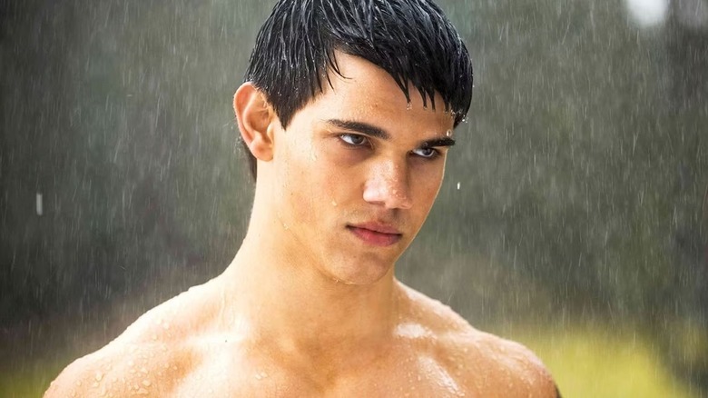 Jacob standing in the rain in "The Twilight Saga."