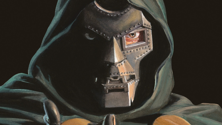 Doctor Doom wearing his metal mask and green cloak in Doctor Doom: Books of Doom