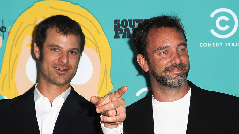 Matt Stone points, Trey Parker looks