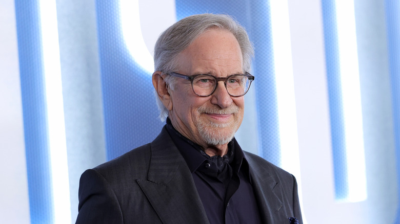 Steven Spielberg smiling on a red carpet for "Disclosure Day" (2026)