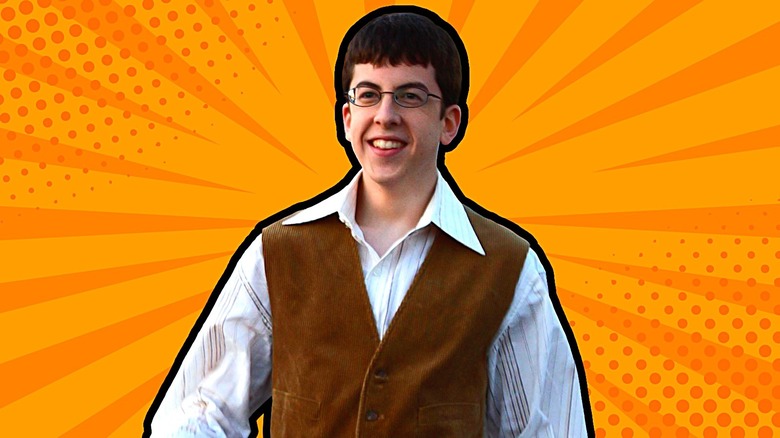 McLovin smiling orange background