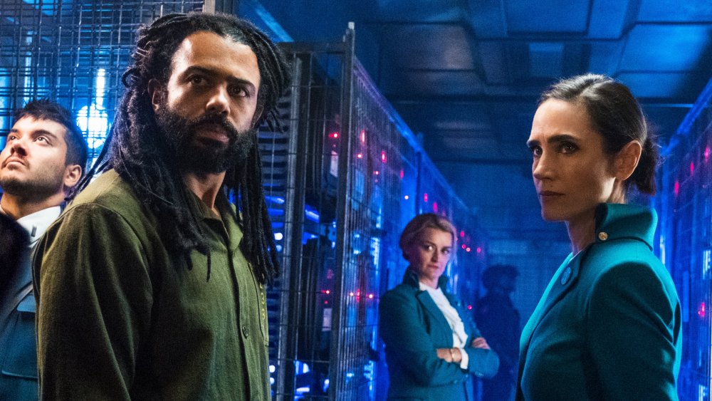 Daveed Diggs as Layton Well and Jennifer Connelly as Melanie Cavill on TNT's Snowpiercer TV series