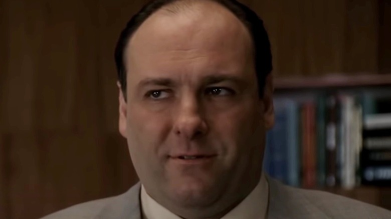 Tony Soprano smiling in Dr. Melfi's office