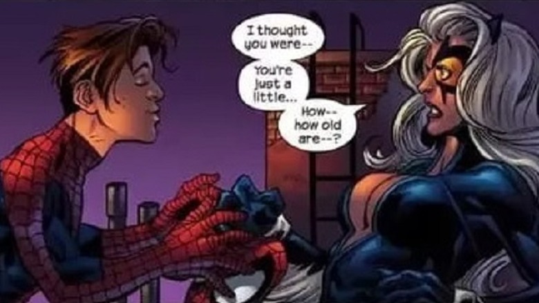 Black Cat throws up on Peter Parker