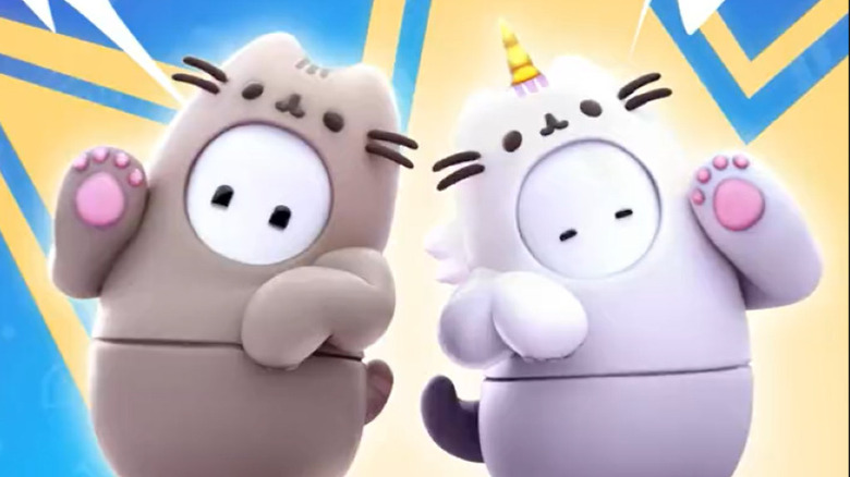 Fall Guys posing in Pusheen and Super Pusheenicorn skins