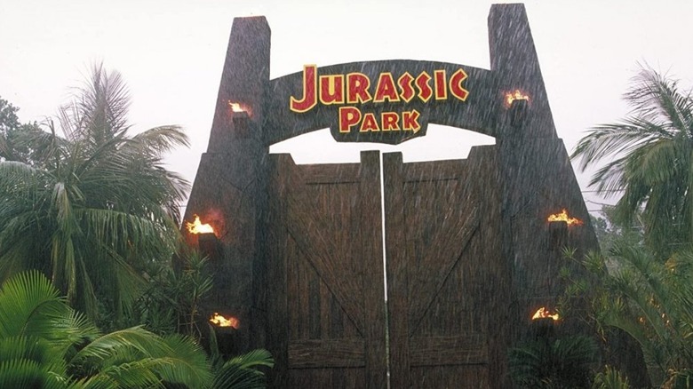 The gates of the original Jurassic Park in Jurassic Park (1993)