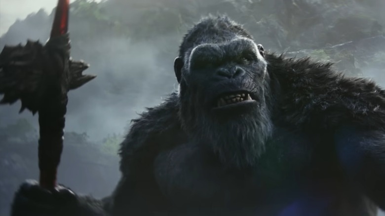 Kong raises an axe in "Godzilla x Kong: The New Empire" (2024)