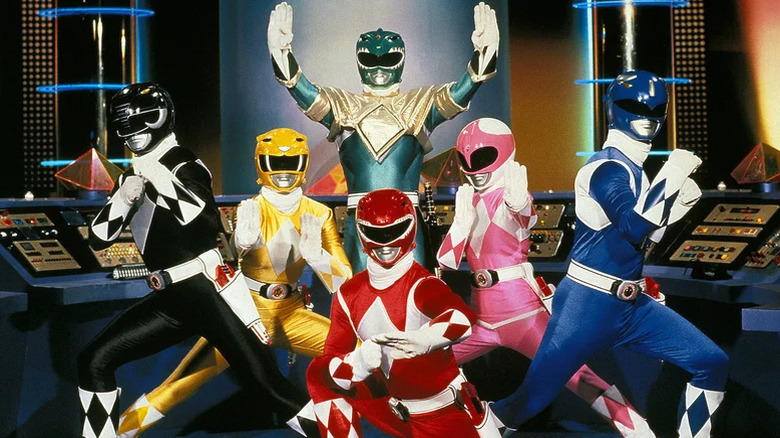The Power Rangers as they band together in Mighty Morphin Power Rangers (1993-1995)