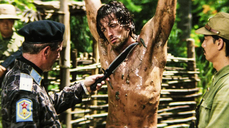 John Rambo is held captive by his enemies in Rambo: First Blood Part II (1985)