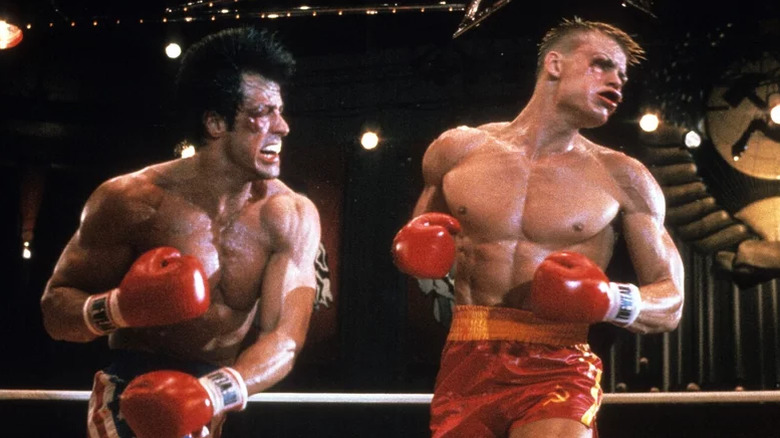 Rocky Balboa battles Ivan Drago in the ring in Rocky IV (1985)