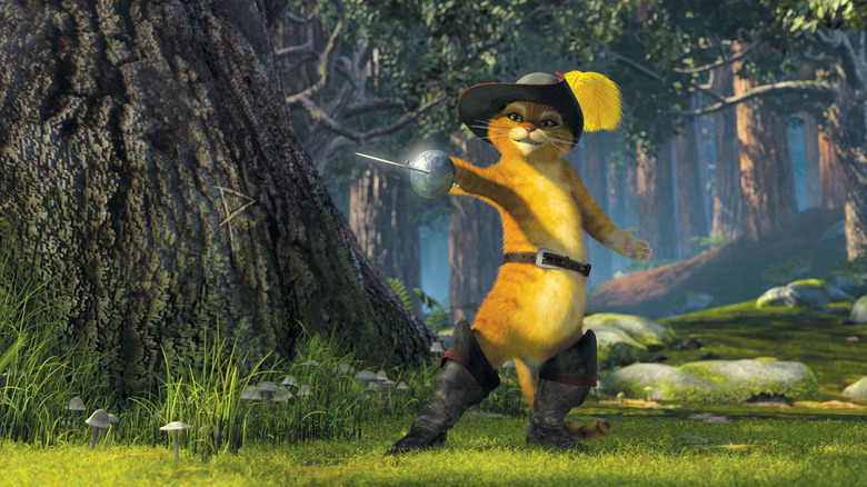 Puss in Boots holding his sword dashingly in "Shrek 2"