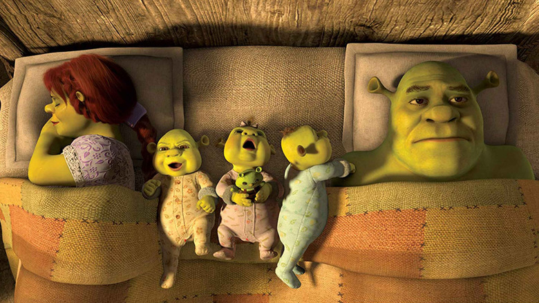 Fiona, the triplets, and Shrek in bed in "Shrek Forever After"